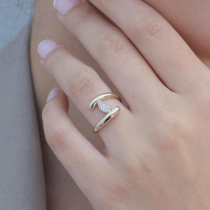 Δαχτυλίδι Χρυσός K14 με Λευκά Ζιργκόν SKU-80359