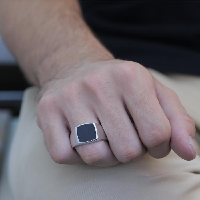 Ανδρικό Δαχτυλίδι με Μαύρο Όνυχα Λευκόχρυσος Κ9 SKU-80834