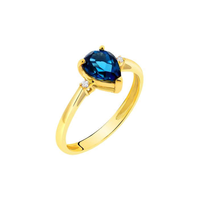 Δαχτυλίδι Χρυσός Κ18 με London Blue Topaz & Διαμάντια SKU-80282