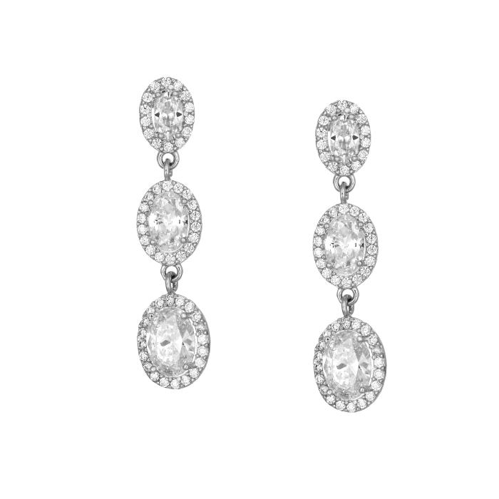 Σκουλαρίκια Κρεμαστά με Λευκά Ζιργκόν Λευκόχρυσος Κ9 SKU-80883