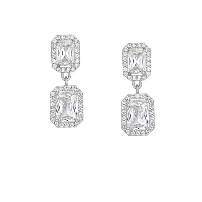 Σκουλαρίκια Κρεμαστά με Λευκά Ζιργκόν Λευκόχρυσος Κ9 SKU-80884