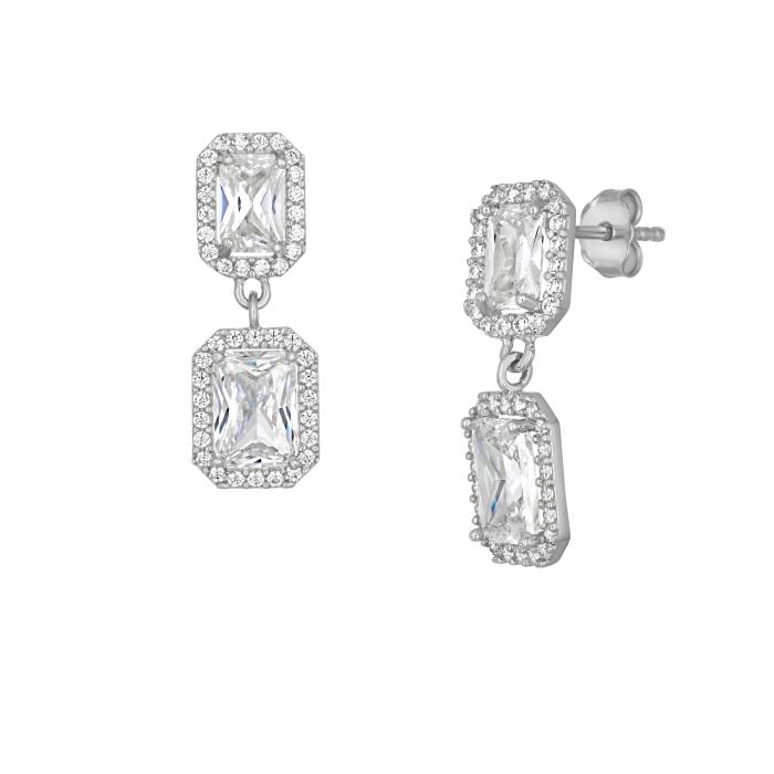 Σκουλαρίκια Κρεμαστά με Λευκά Ζιργκόν Λευκόχρυσος Κ9 SKU-80884