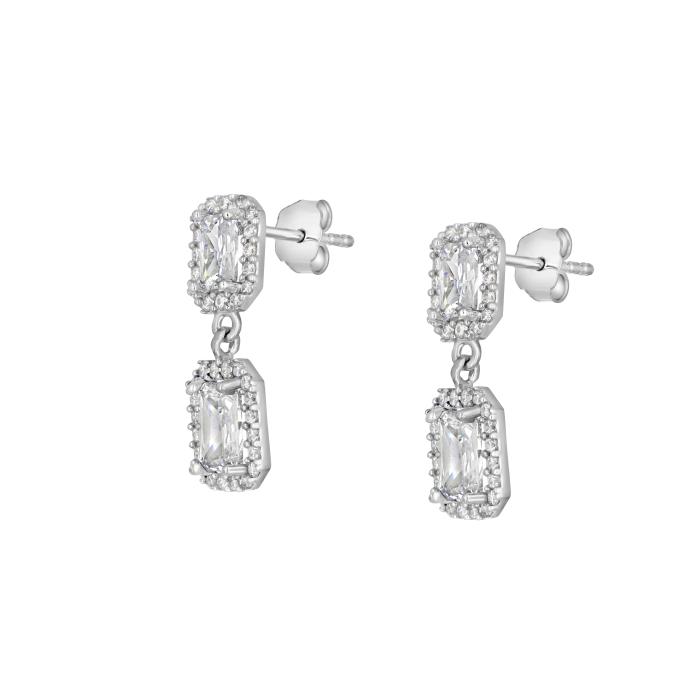 Κρεμαστά Σκουλαρίκια με Λευκά Ζιργκόν σε Λευκόχρυσος K9 SKU-80885