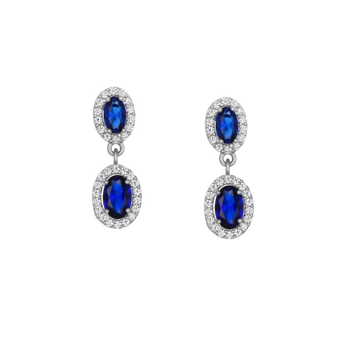 Σκουλαρίκια Κρεμαστά Λευκόχρυσος K9 με Μπλε και Λευκά Ζιργκόν SKU-80925