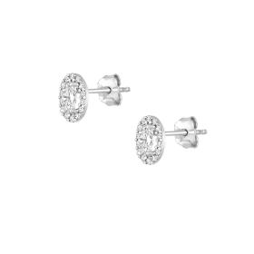 Σκουλαρίκια Καρφωτά Ροζέτα Λευκόχρυσος K9 με Λευκά Ζιργκόν SKU-80927