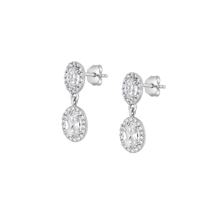 Σκουλαρίκια Κρεμαστά με Λευκά Ζιργκόν Λευκόχρυσος K9 SKU-80941