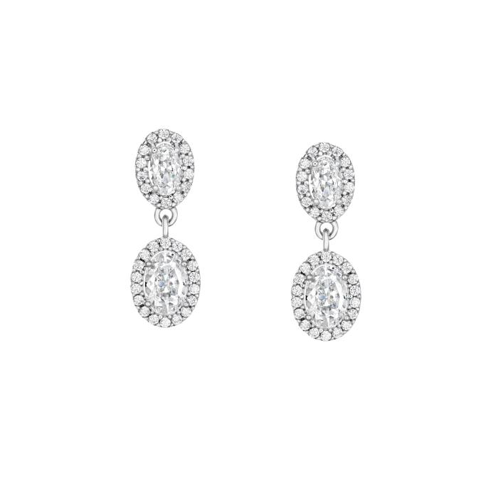 Σκουλαρίκια Κρεμαστά με Λευκά Ζιργκόν Λευκόχρυσος K9 SKU-80941