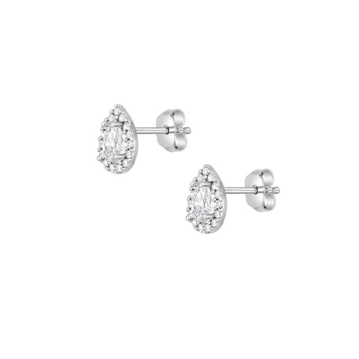 Σκουλαρίκια Δάκρυ Λευκόχρυσος K9 με Λευκά Ζιργκόν SKU-80945
