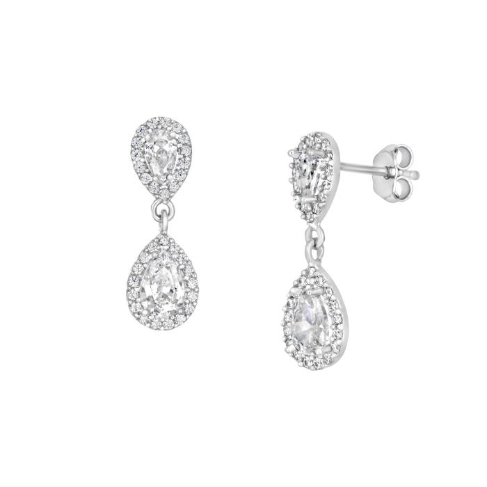 Κρεμαστά Σκουλαρίκια με Λευκά Ζιργκόν Λευκόχρυσος K9 SKU-80949