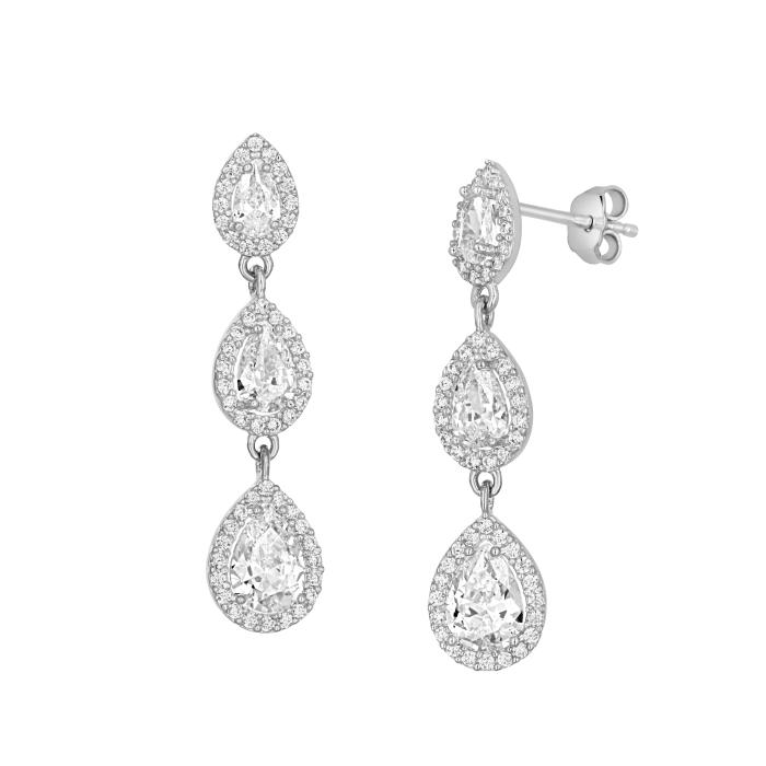 Σκουλαρίκια Κρεμαστά με Λευκά Ζιργκόν Λευκόχρυσος Κ9 SKU-80950