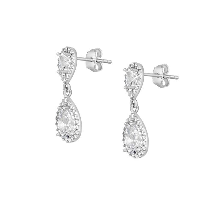 Σκουλαρίκια Κρεμαστά Λευκόχρυσος K9 με Λευκά Ζιργκόν SKU-80953