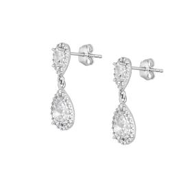 Σκουλαρίκια Κρεμαστά Λευκόχρυσος K9 με Λευκά Ζιργκόν SKU-80953