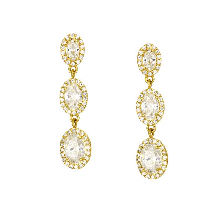 Σκουλαρίκια Κρεμαστά Χρυσός K9 με Λευκά Ζιργκόν SKU-80882