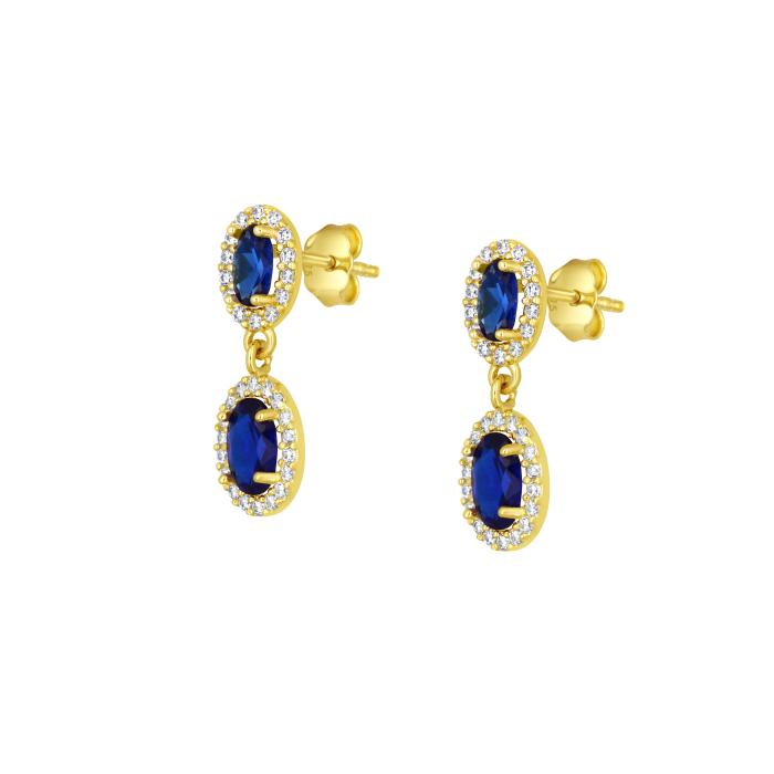 Σκουλαρίκια με Μπλε και Λευκά Ζιργκόν Χρυσός K9 SKU-80942