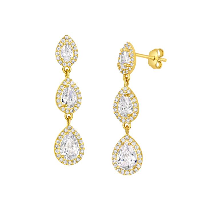 Κρεμαστά Σκουλαρίκια με Λευκά Ζιργκόν Χρυσός K9 SKU-80954