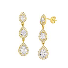 Κρεμαστά Σκουλαρίκια με Λευκά Ζιργκόν Χρυσός K9 SKU-80954