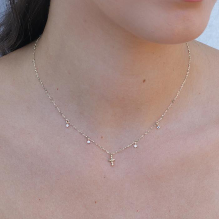 Γυναικείο Κολιέ Σταυρός Χρυσός K9 με Λευκά Ζιργκόν SKU-80233