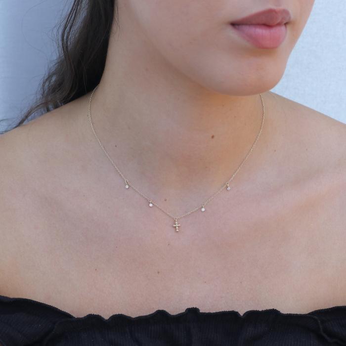 Γυναικείο Κολιέ Σταυρός Χρυσός K9 με Λευκά Ζιργκόν SKU-80233