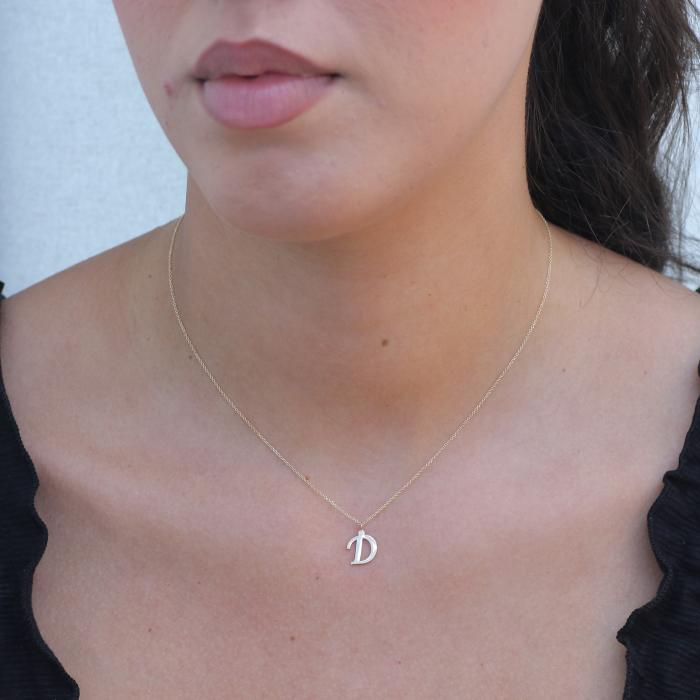 Κολιέ Μονόγραμμα D με Διαμάντι Χρυσός Κ14