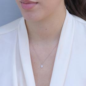 Κολιέ Ροζέτα Δάκρυ με Baguette Διαμάντια Λευκόχρυσος K14 SKU-80141