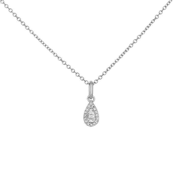 Κολιέ Ροζέτα Δάκρυ με Baguette Διαμάντια Λευκόχρυσος K14 SKU-80141