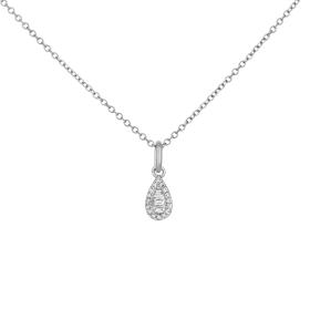 Κολιέ Ροζέτα Δάκρυ με Baguette Διαμάντια Λευκόχρυσος K14 SKU-80141