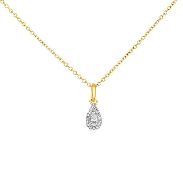Κολιέ Ροζέτα Δάκρυ με Baguette Διαμάντια Χρυσός Κ14 SKU-80139