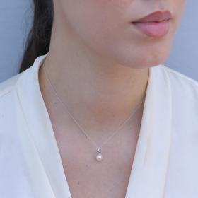 Κολιέ Λευκόχρυσος Κ18 με Διαμάντι & Μαργαριτάρι SKU-80224