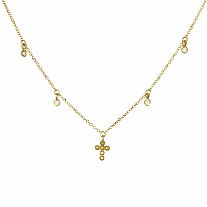 Γυναικείο Κολιέ Σταυρός Χρυσός K9 με Λευκά Ζιργκόν SKU-80233