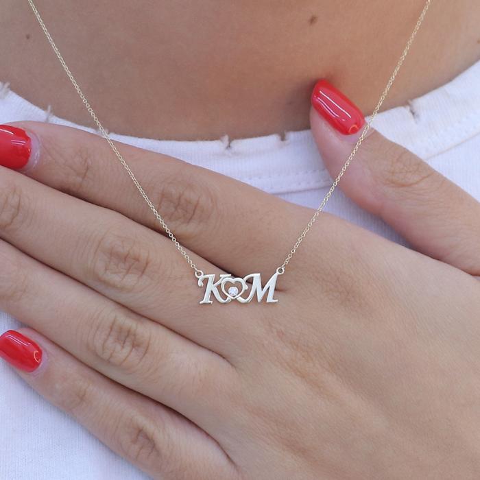 Κολιέ Μονογράμματα με Ζιργκόν Χρυσός K14