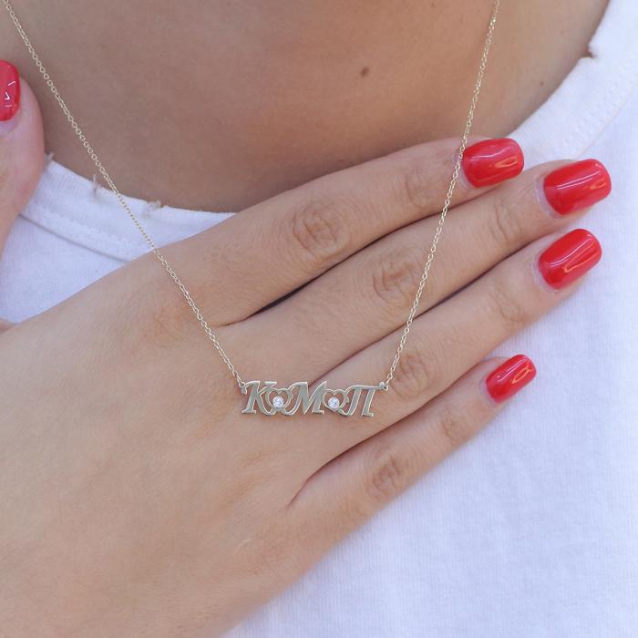 Κολιέ Μονογράμματα με Καρδιές & Ζιργκόν Χρυσός K9