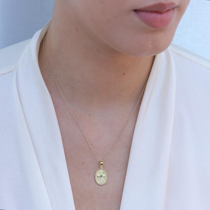 Φυλαχτό Κωνσταντινάτο Χρυσός K14 με Σμαράγδι SKU-80054