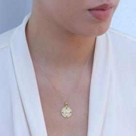 Χειροποίητο Κωνσταντινάτο Φυλαχτό με Διαμάντι και Ρουμπίνια Χρυσός K14 SKU-80055