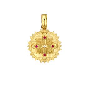 Φυλαχτό Κωνσταντινάτο Διπλής Όψεως Χρυσός K14 με Ζιργκόν SKU-80120