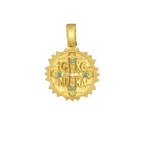 Παιδικό Φυλαχτό Κωνσταντινάτο Διπλής Όψης με Ζιργκόν Χρυσός K9 SKU-80125