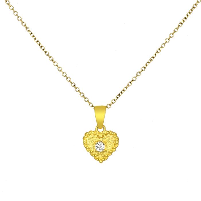 Μενταγιόν Καρδιά Χρυσός K14 με Λευκό Ζιργκόν SKU-80312