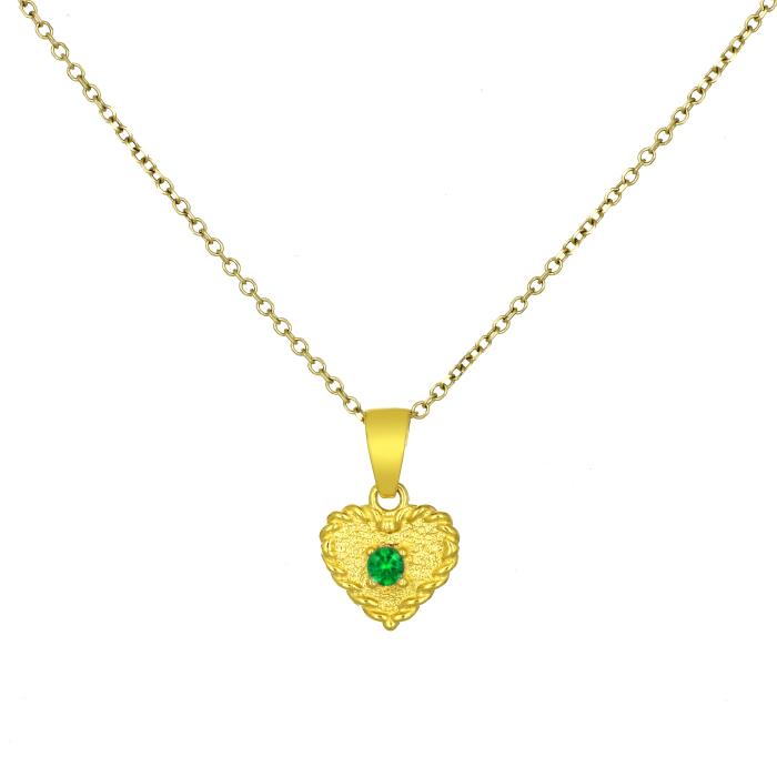 Μενταγιόν Καρδιά Χρυσός K14 με Πράσινο Ζιργκόν SKU-80313