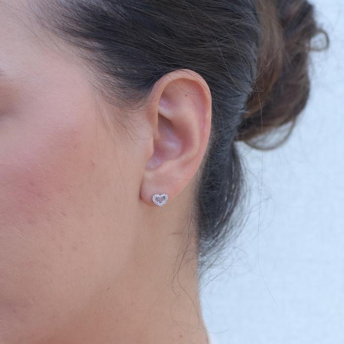 Σκουλαρίκια Καρδιές Καρφωτά με Διαμάντια Χρυσός K14 SKU-80135