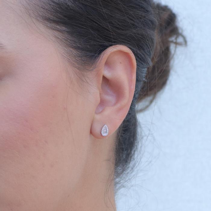 Σκουλαρίκια Καρφωτά Δάκρυ Λευκόχρυσος K14 με Διαμάντια SKU-80136