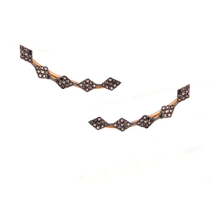 Σκουλαρίκια Ear Cuff Ροζ Χρυσός K14 με Καφέ Διαμάντια SKU-80229
