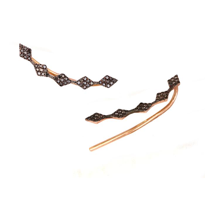 Σκουλαρίκια Ear Cuff Ροζ Χρυσός K14 με Καφέ Διαμάντια SKU-80229