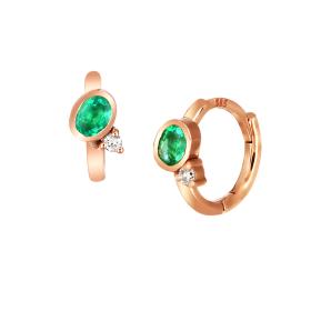 Σκουλαρίκια Κρίκοι με Διαμάντια & Σμαράγδι Ροζ Χρυσός K14 SKU-80235