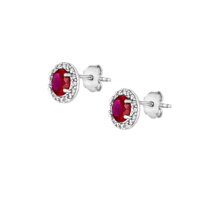 Σκουλαρίκια Καρφωτά με Λευκά και Κόκκινα Ζιργκόν Λευκόχρυσος K9 SKU-80899