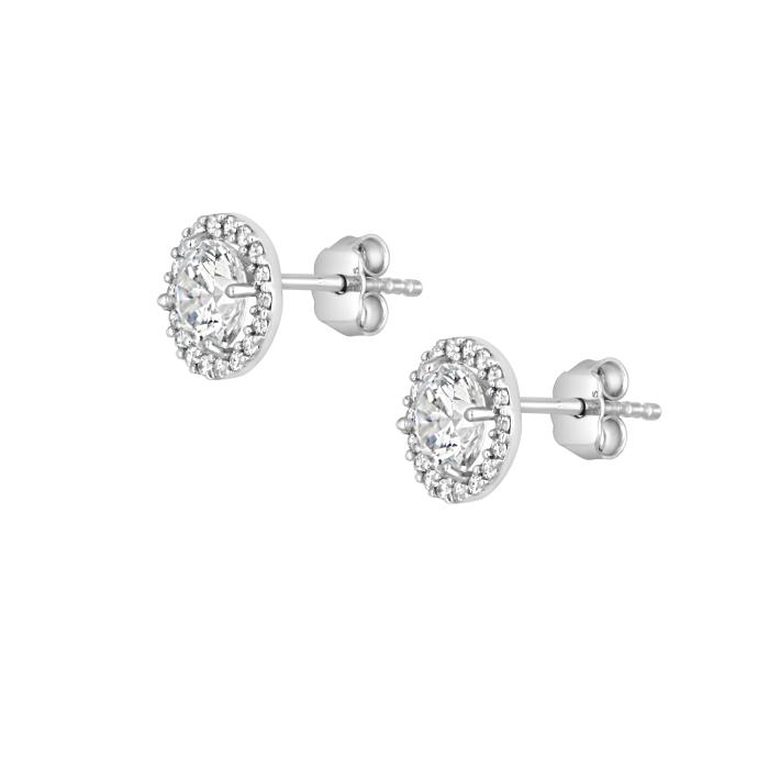 Σκουλαρίκια Καρφωτά Ροζέτα σε Λευκόχρυσος Κ9 με Ζιργκόν SKU-80904