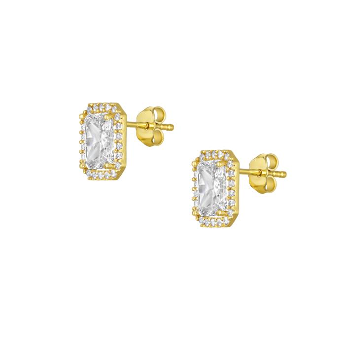 Σκουλαρίκια Καρφωτά Ροζέτα Χρυσός K9 Λευκά Ζιργκόν SKU-80912