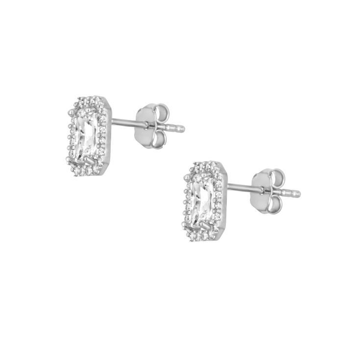 Σκουλαρίκια Καρφωτά Ροζέτα Λευκόχρυσος Κ9 με Ζιργκόν SKU-80914