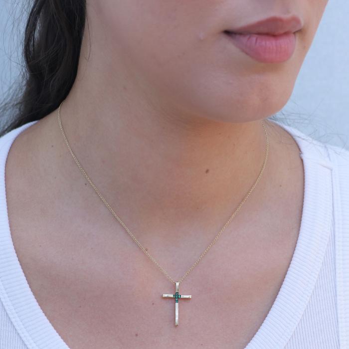 Σταυρός Βάπτισης για Κορίτσι Χρυσός K14 με Σμαράγδια SKU-80286