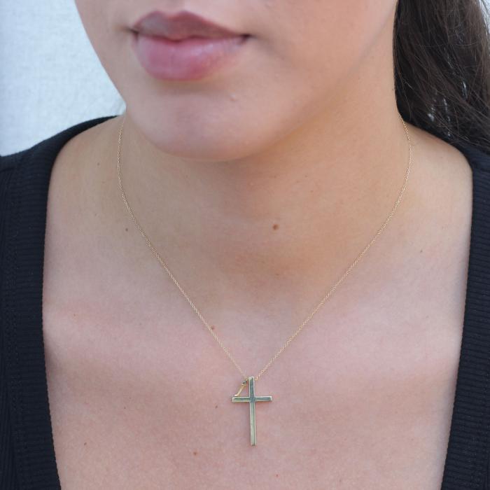 Σταυρός Βάπτισης με Αλυσίδα Χρυσός K14 με Σμαράγδι SKU-80870