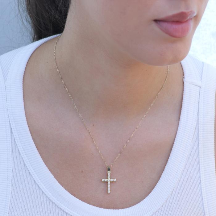 Σταυρός Διπλής Όψης για Κορίτσι με Ζιργκόν Χρυσός K14 SKU-80114