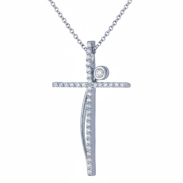 Σταυρός με Αλυσίδα Λευκόχρυσος Κ14 με Λευκά Ζιργκόν SKU-80699